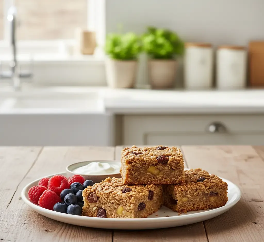 Serving sugar free flapjacks with yogurt and berries