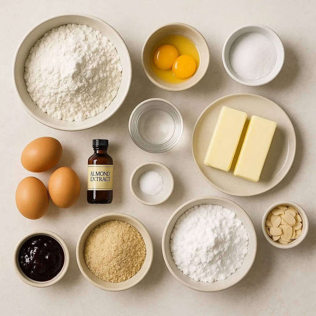 Cherry Bakewell Recipe Ingredients Flat Lay