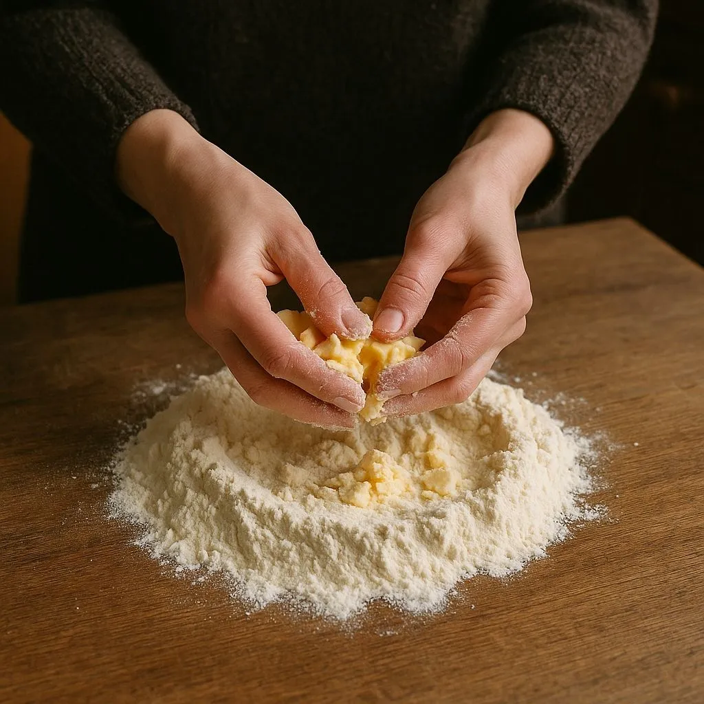 Making shortcrust pastry for Cherry Bakewell tart