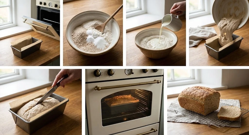 Wheaten bread making process in rustic kitchen setting