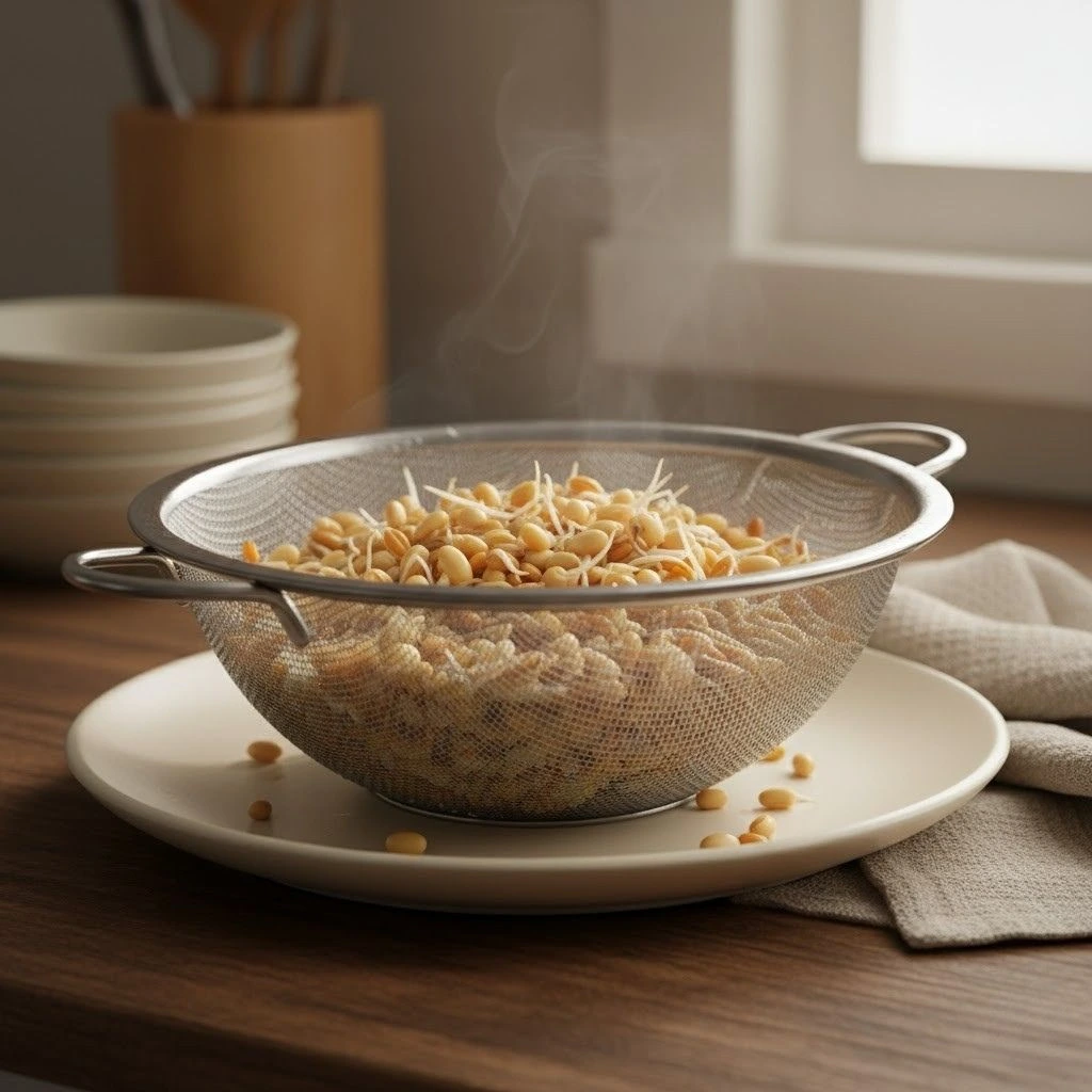 Sprouted Ezekiel grains in colander