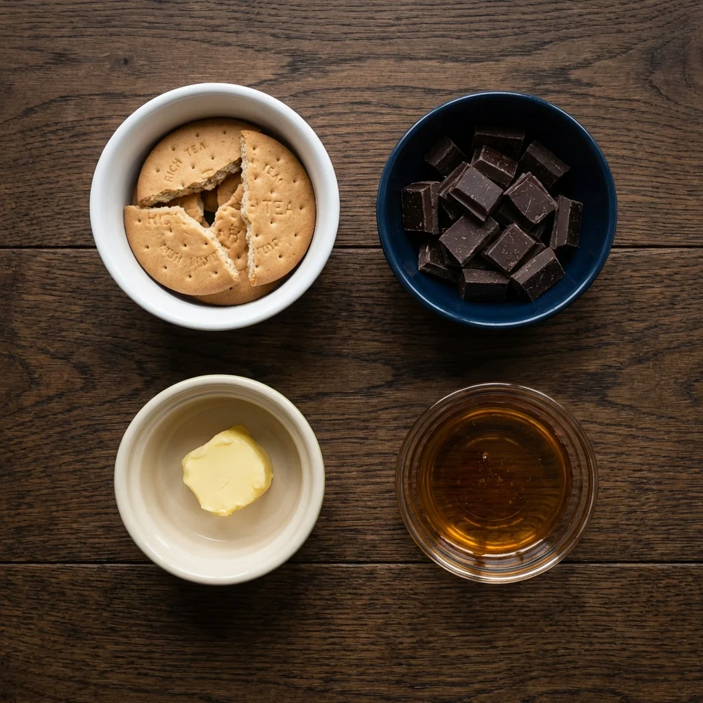 Ingredients for Royal Chocolate Biscuit Cake in bowls.