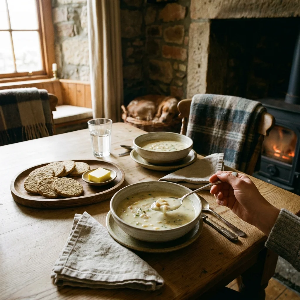 Cullen Skink soup served with traditional Scottish oatcakes