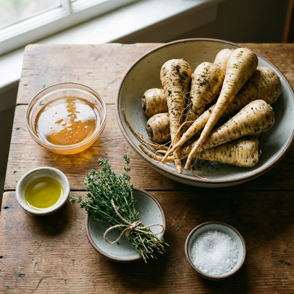 Ingredients for honey roast parsnips