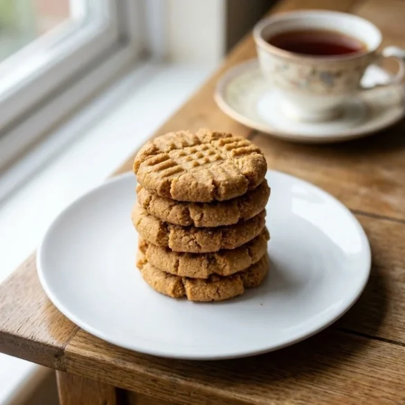 stack of sugar free biscuits on plate with tea