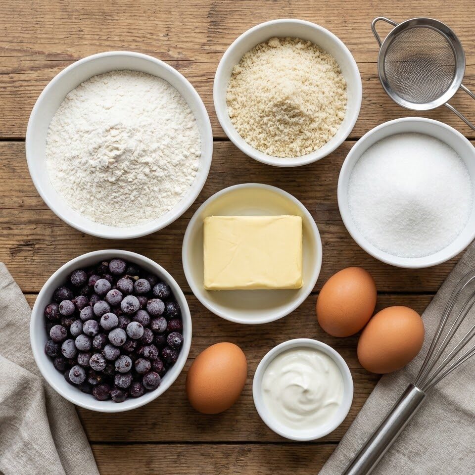Blackcurrant cake ingredients almond flour butter eggs