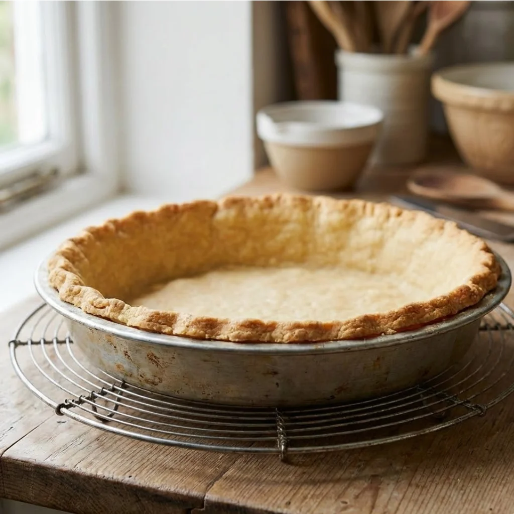 A blind-baked shortcrust pastry pie case