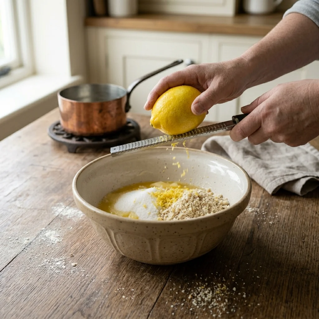 Zesting a fresh lemon into the almond and butter filling mixture