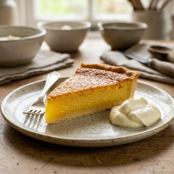 A delicious slice of traditional authentic Lancashire lemon tart served with double cream.