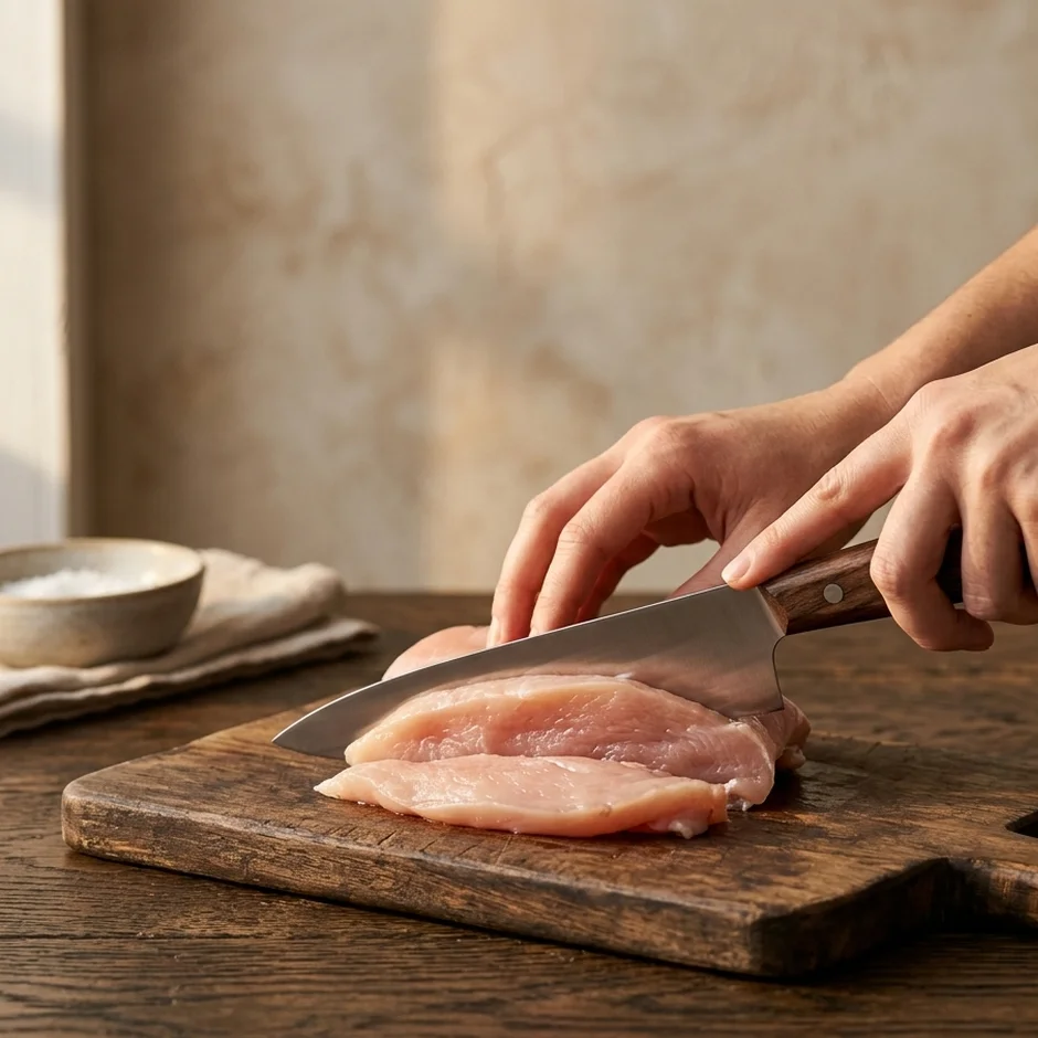 Step 1: Butterfly the chicken breast by slicing it horizontally