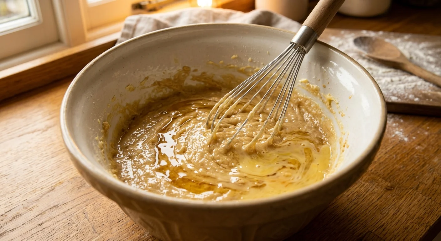 Adding honey and eggs to the mixture