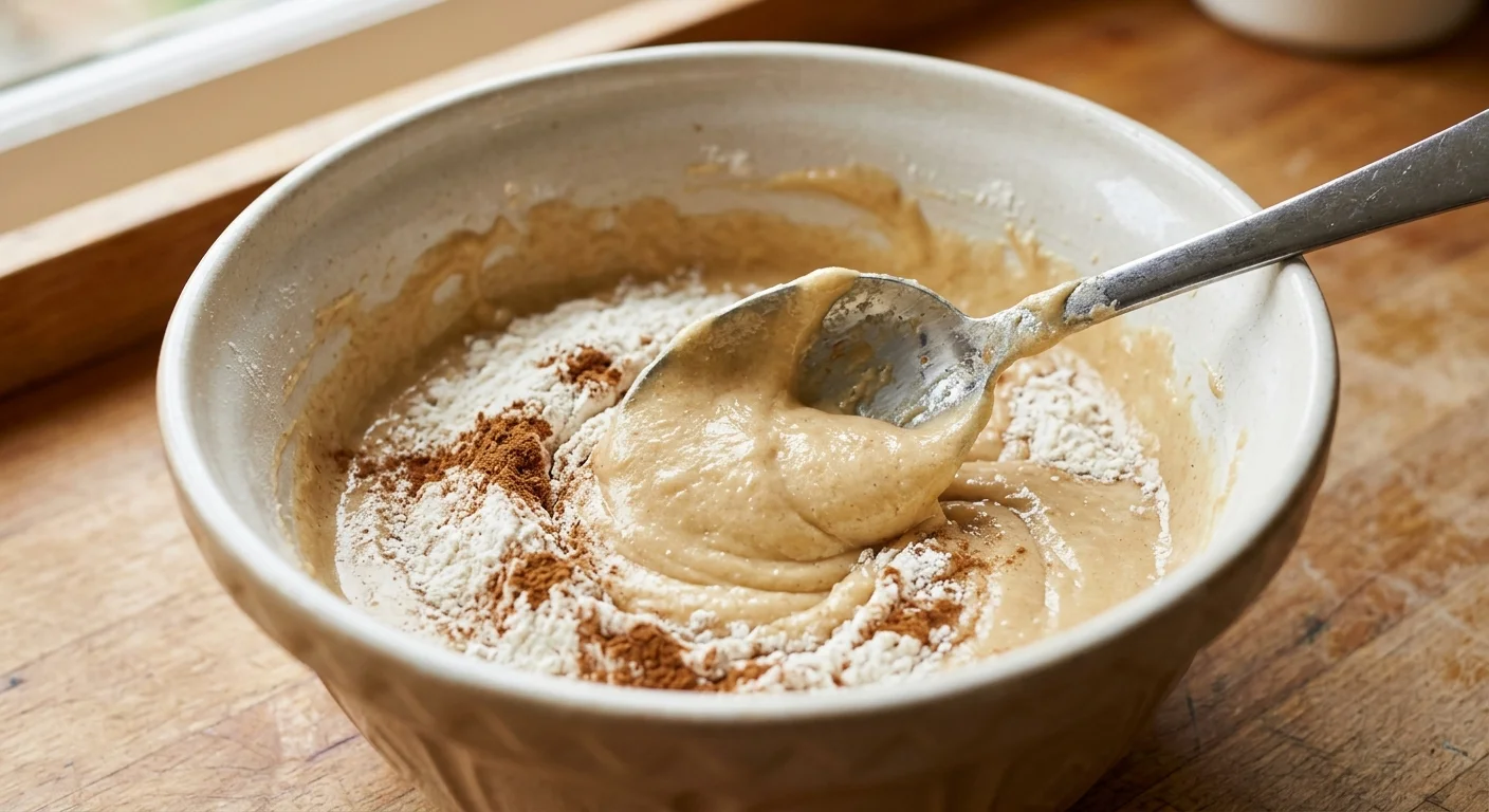 Folding dry ingredients into the cake batter